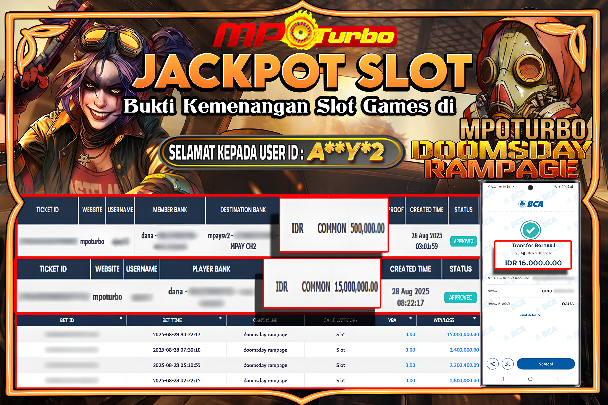 MPOTURBO JACKPOT SLOT DOOMSDAY RAMPAGE - PG SOFT Rp 15,000,000.00,- LUNAS